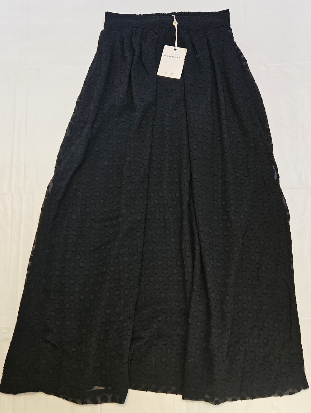 NWT Downeast Chiffon Polkadot Black Maxi Skirt S